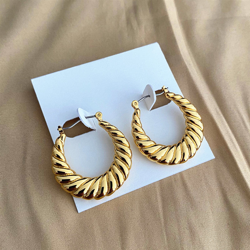 Twisted Rope Gold Stainless Steel Hoop Earrings