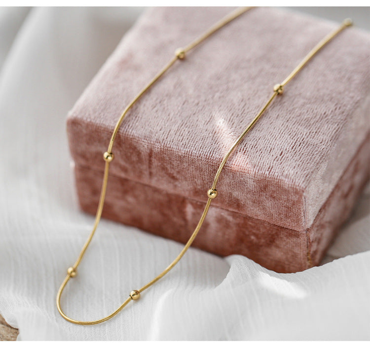 Minimal Gold Beaded Snake Chain Necklace