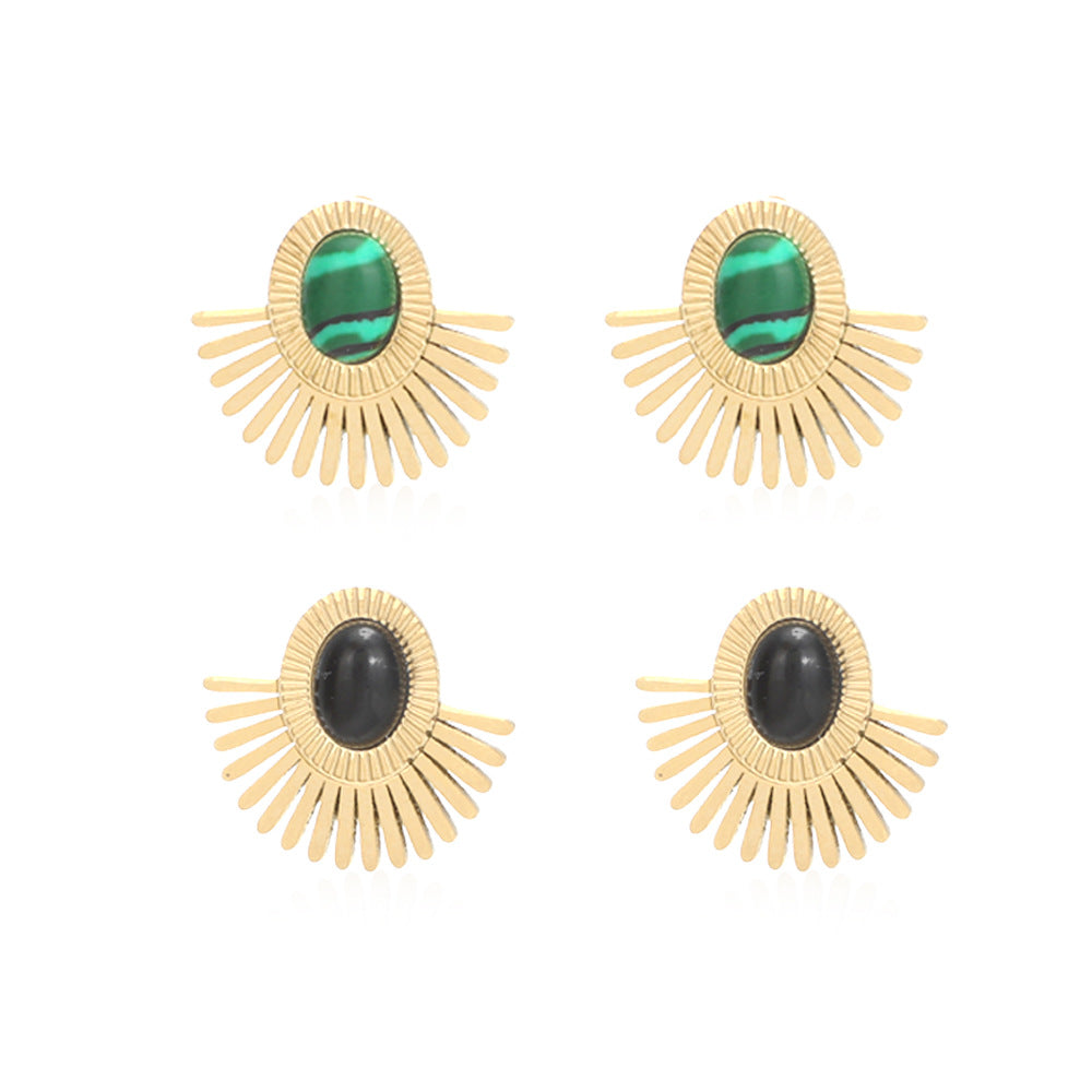 Gold Scalloped Stone Stud Earrings