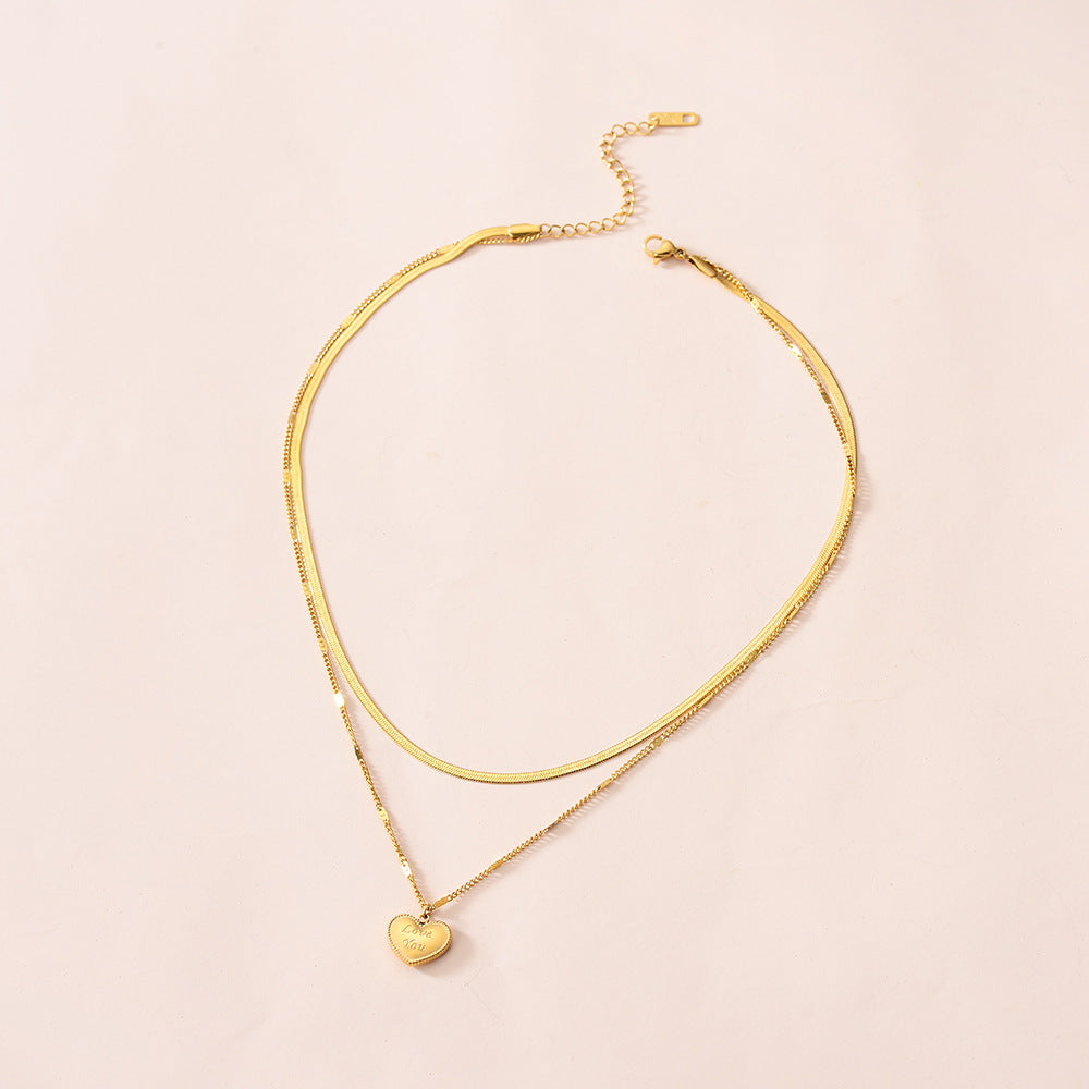 18K Gold Plated Heart Pendant Layered Necklace – Stainless Steel, Minimal & Elegant