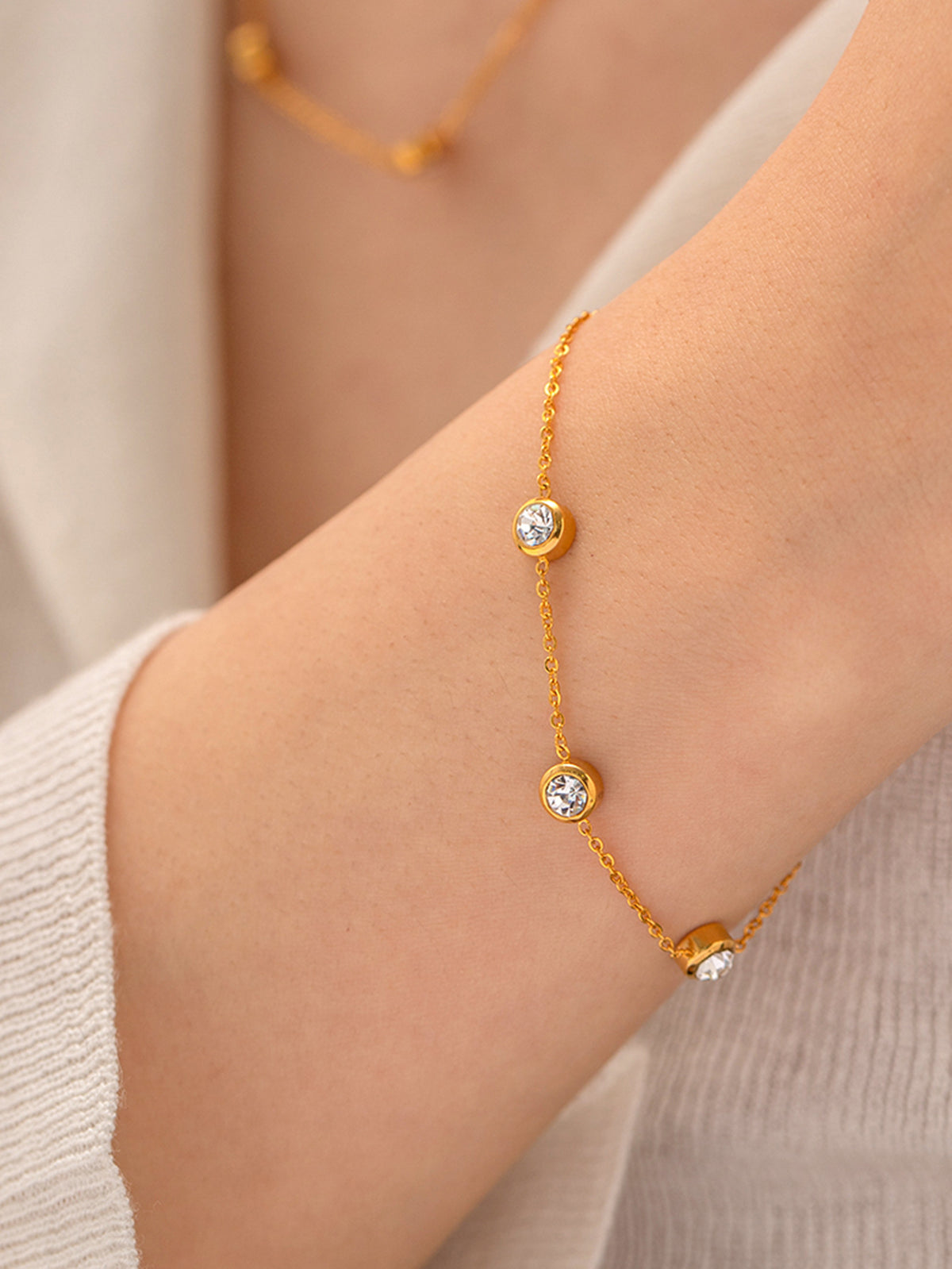 18K Gold Plated Minimalist Zircon Charm Bracelet