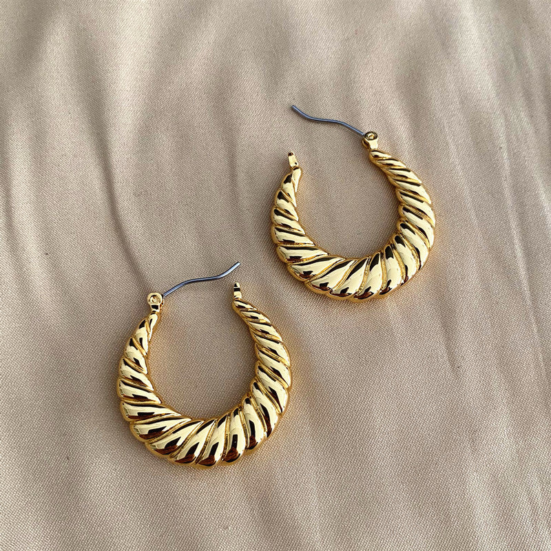 Twisted Rope Gold Stainless Steel Hoop Earrings