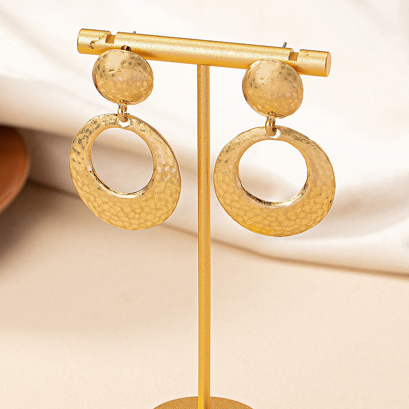 Textured Gold Round Drop Earrings — Vintage Statement Style