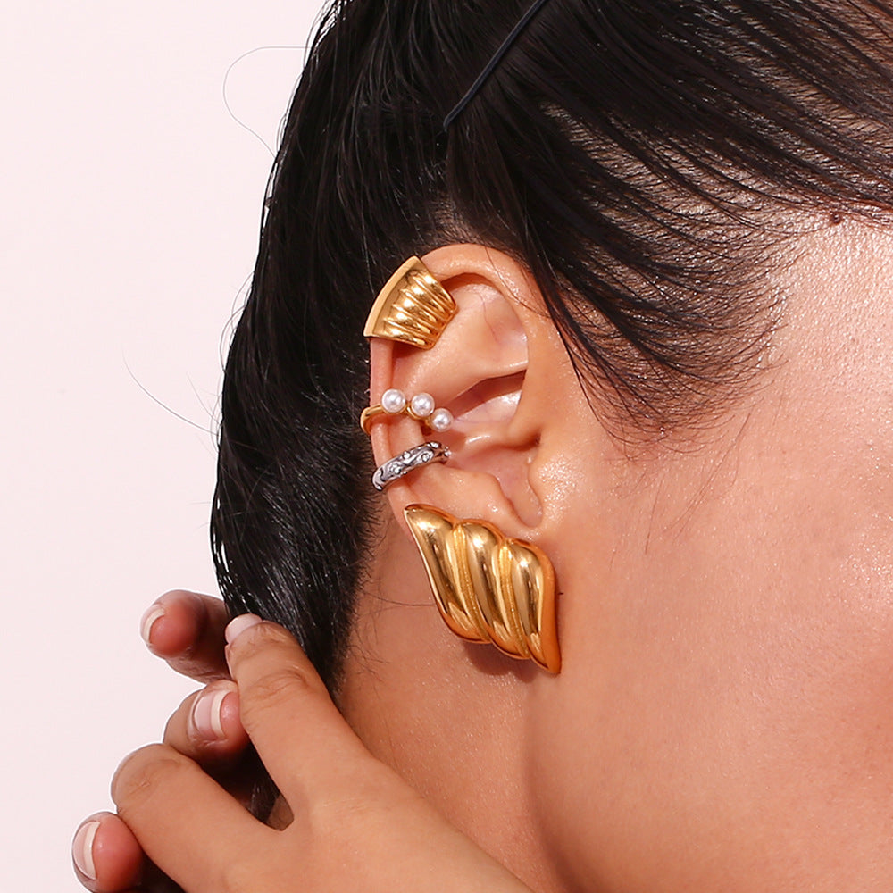 Three-Layer Gold Wing Stud Earrings – Stainless Steel