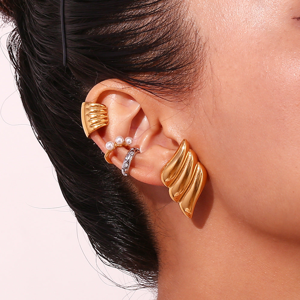 Three-Layer Gold Wing Stud Earrings – Stainless Steel