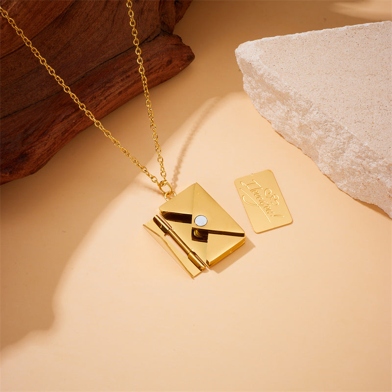 Minimalist Gold Envelope Pendant Necklace – 18K Gold Plated Stainless Steel