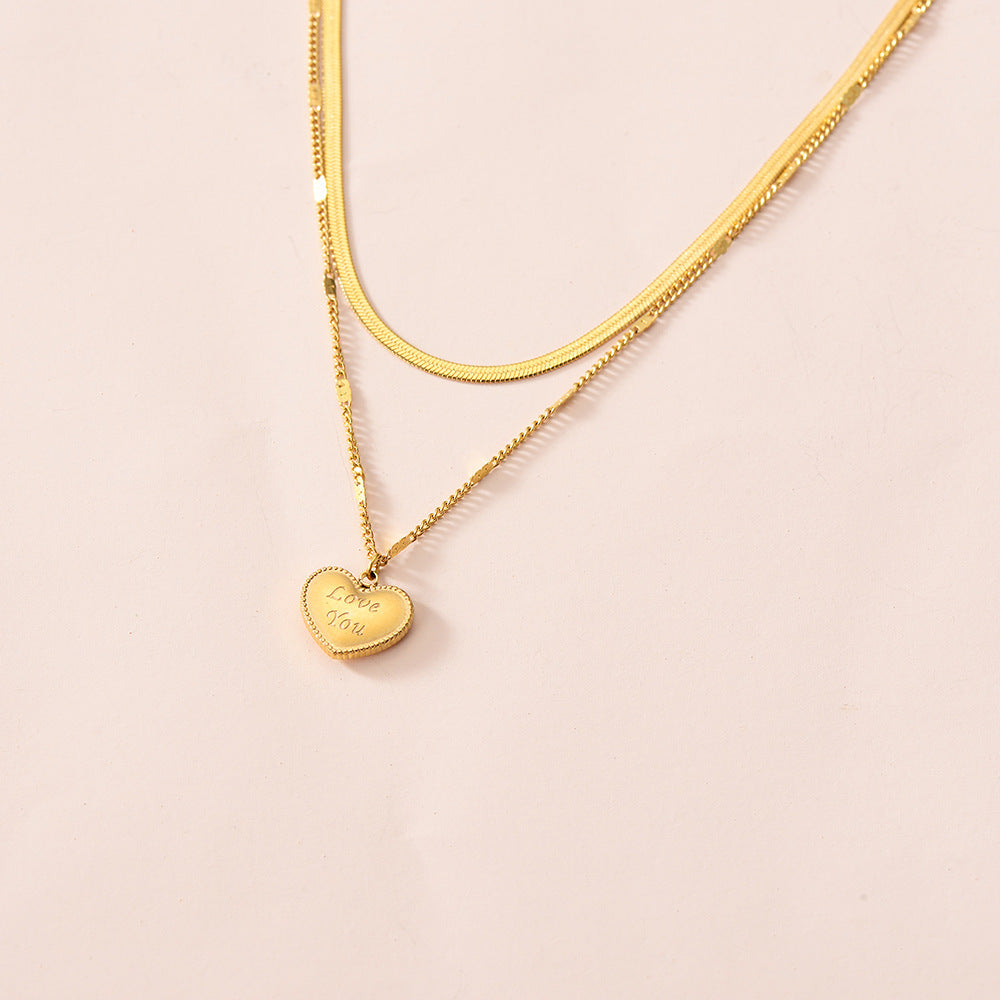 18K Gold Plated Heart Pendant Layered Necklace – Stainless Steel, Minimal & Elegant