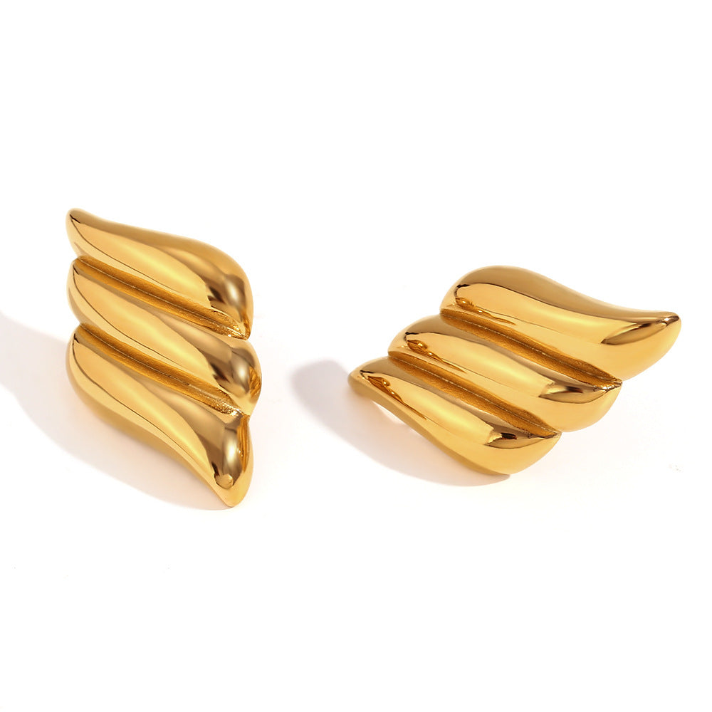 Three-Layer Gold Wing Stud Earrings – Stainless Steel