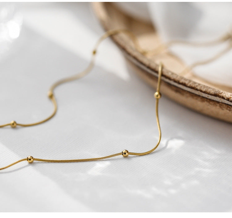 Minimal Gold Beaded Snake Chain Necklace