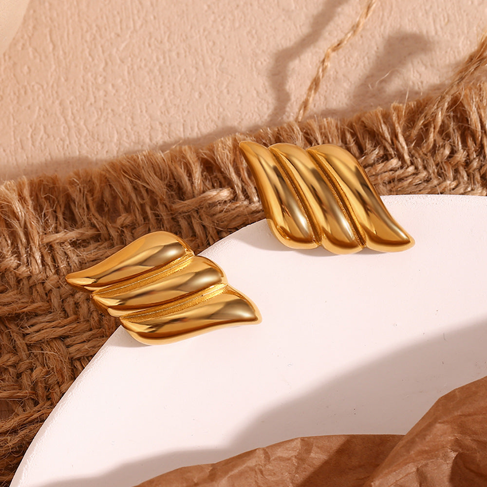 Three-Layer Gold Wing Stud Earrings – Stainless Steel