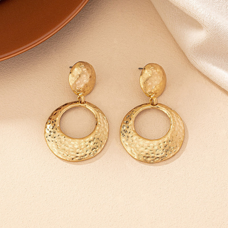 Textured Gold Round Drop Earrings — Vintage Statement Style