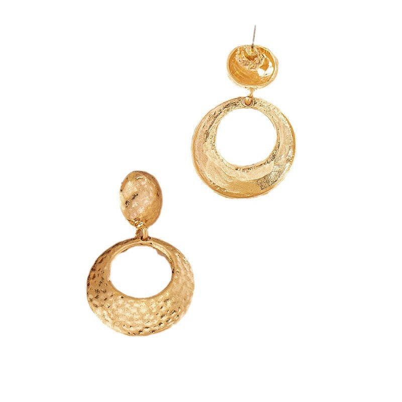 Textured Gold Round Drop Earrings — Vintage Statement Style
