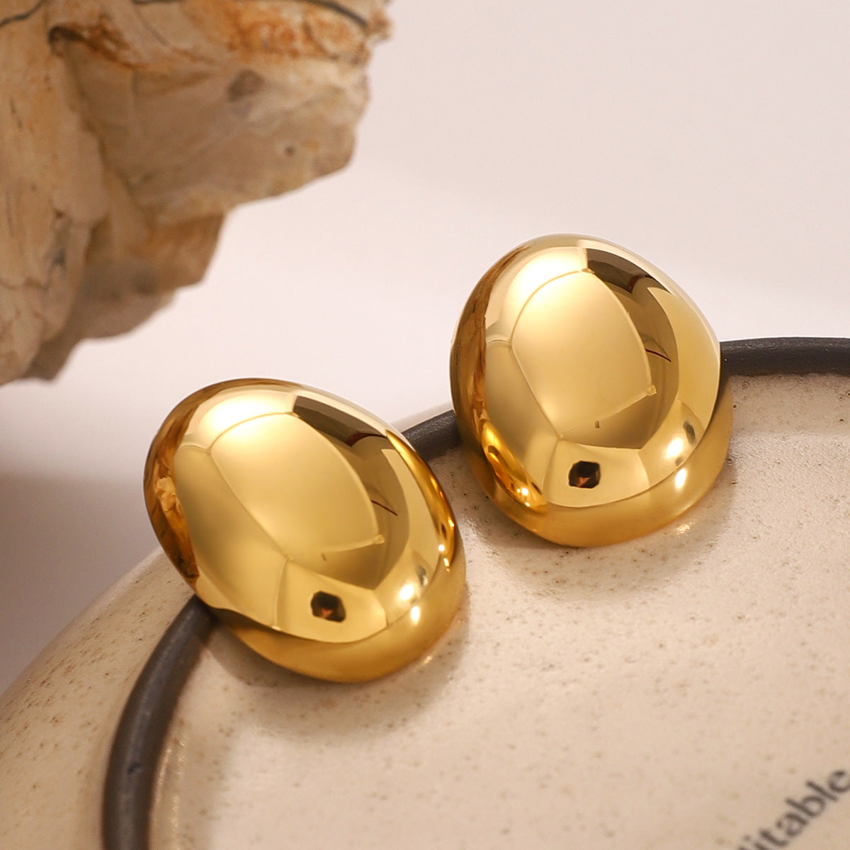 18K Gold-Plated Dome Stainless Steel Earrings