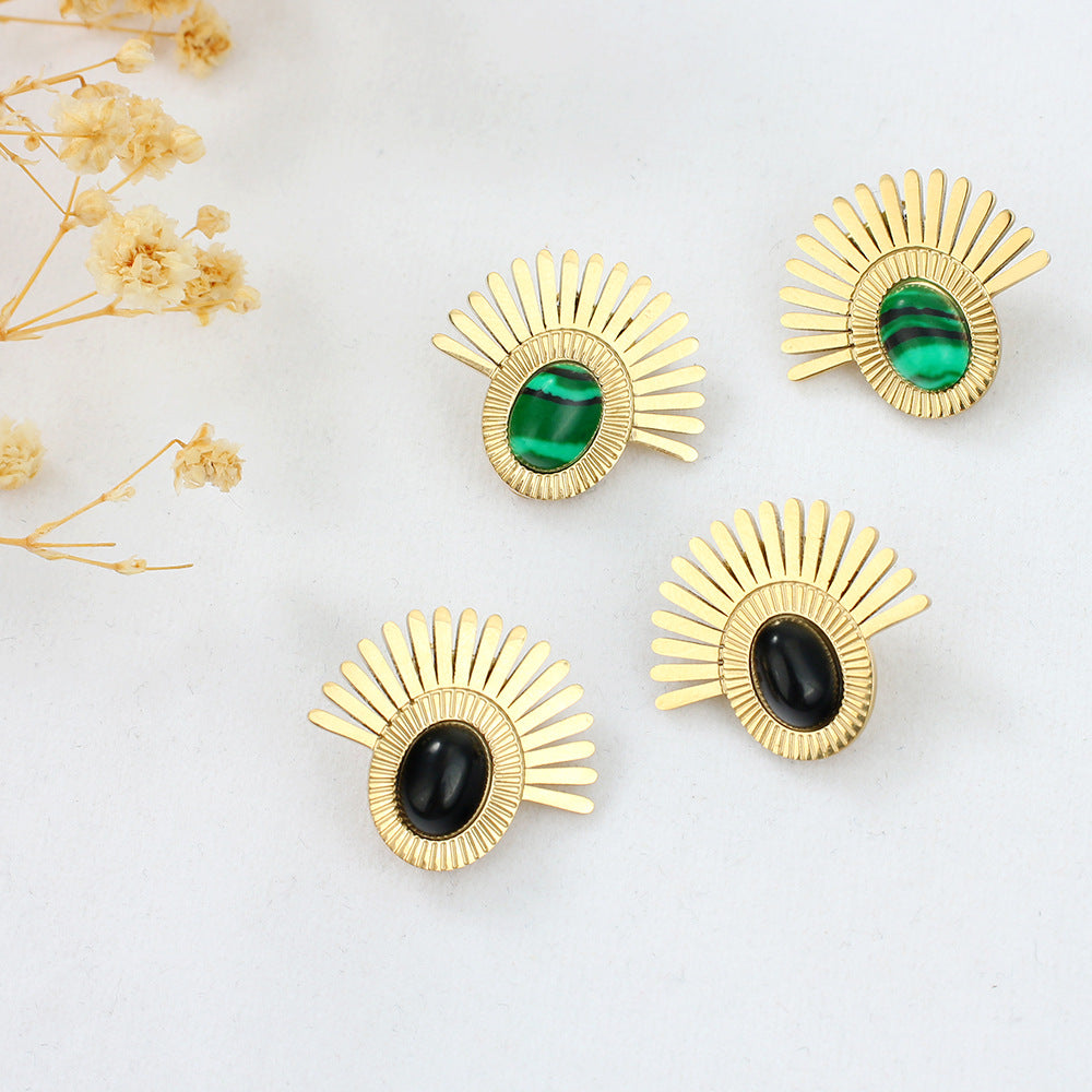 Gold Scalloped Stone Stud Earrings