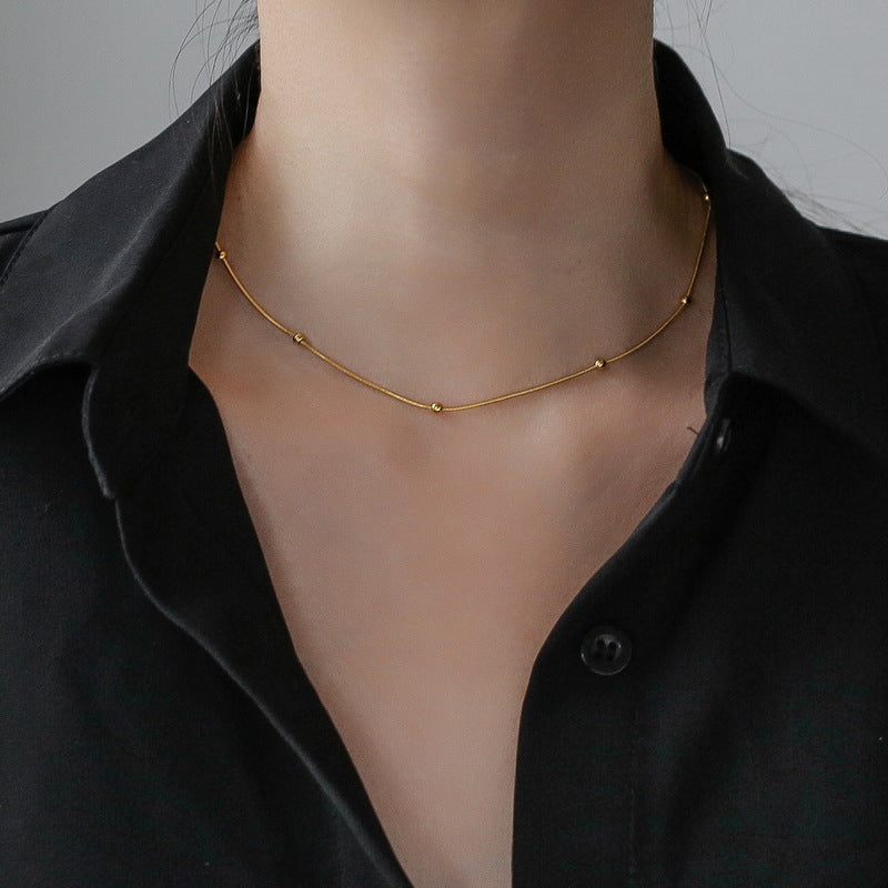 Minimal Gold Beaded Snake Chain Necklace