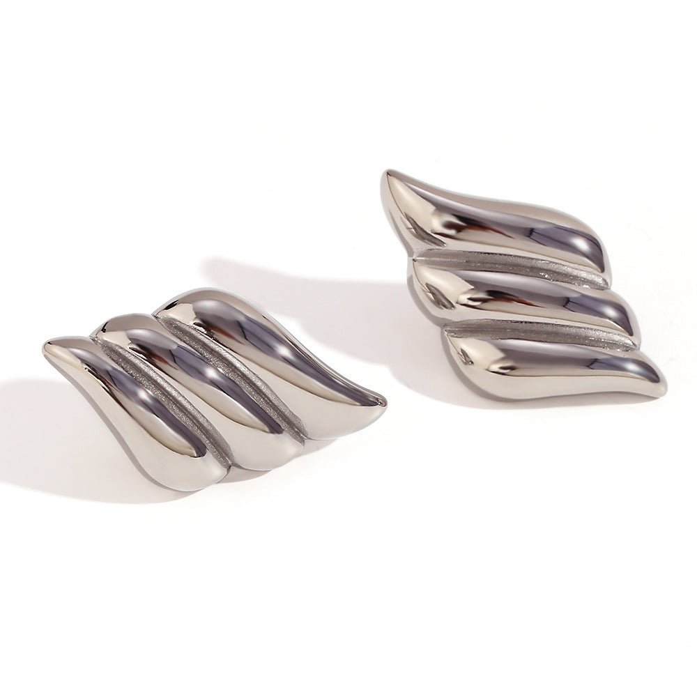 Three-Layer Gold Wing Stud Earrings – Stainless Steel