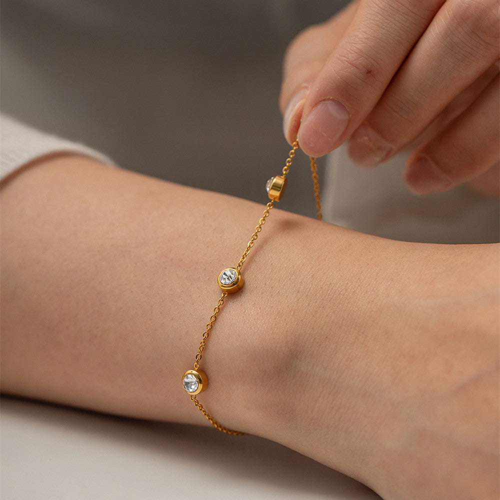 18K Gold Plated Minimalist Zircon Charm Bracelet
