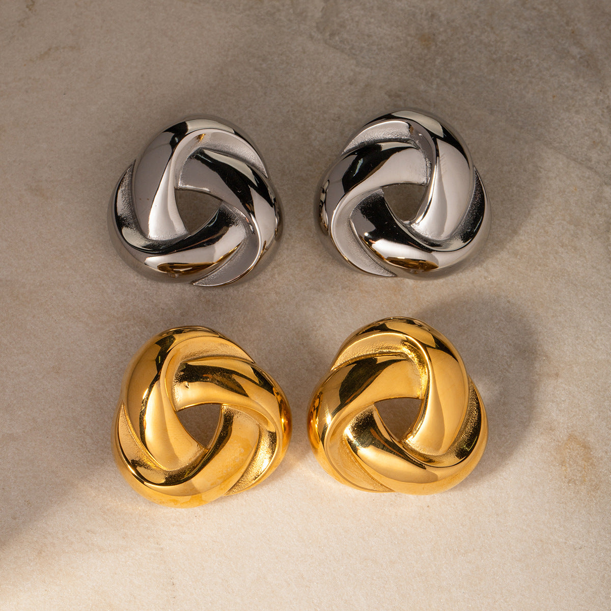 Vintage Knot-Weave 18K Gold Plated Stainless Steel Earrings