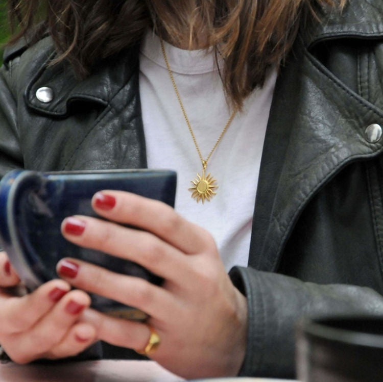 18K Gold Plated Stainless Steel Sun Pendant Necklace
