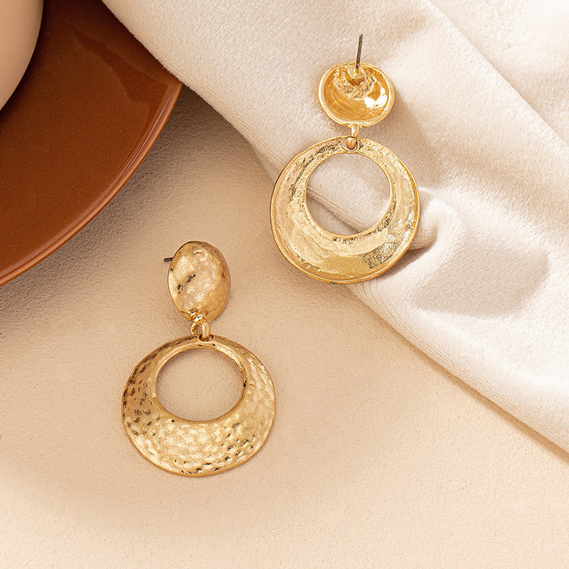 Textured Gold Round Drop Earrings — Vintage Statement Style