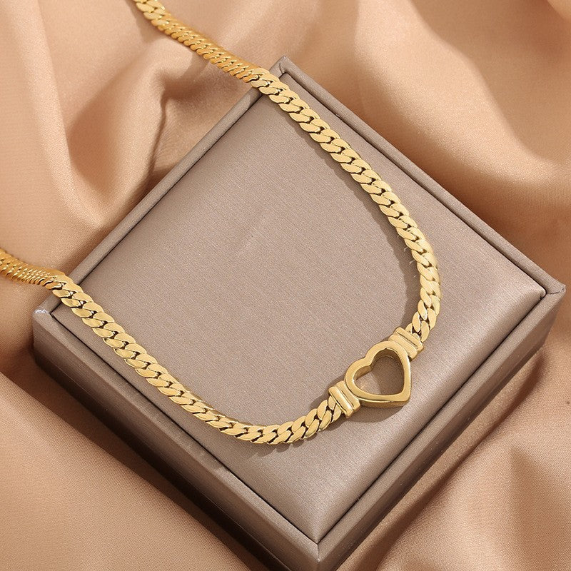 18K Gold Plated Heart Cuban Chain Necklace