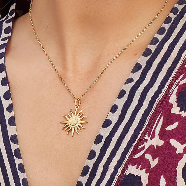 18K Gold Plated Stainless Steel Sun Pendant Necklace