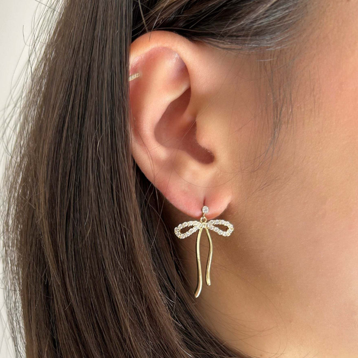 18K Gold Plated Bow Drop Earrings – Stainless Steel Elegant Ribbon Design
