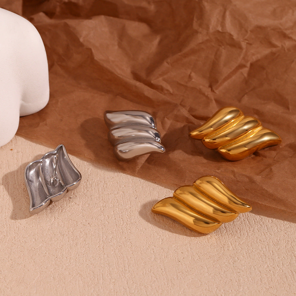 Three-Layer Gold Wing Stud Earrings – Stainless Steel