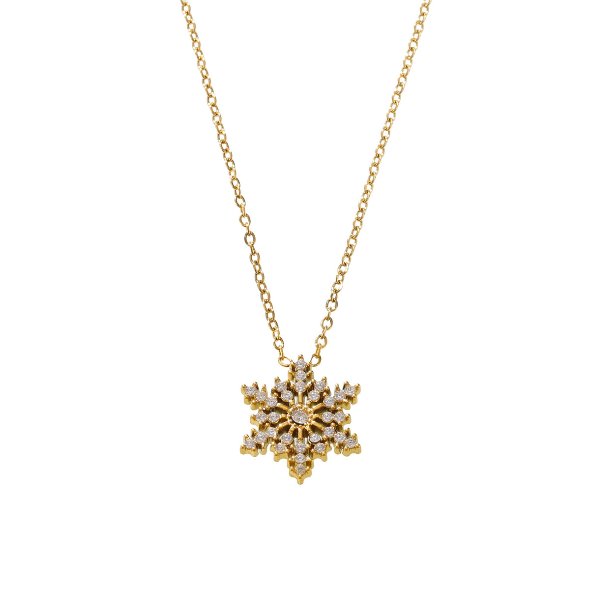 Christmas Snowflake Zircon Pendant Necklace – 18K Gold Plated Stainless Steel